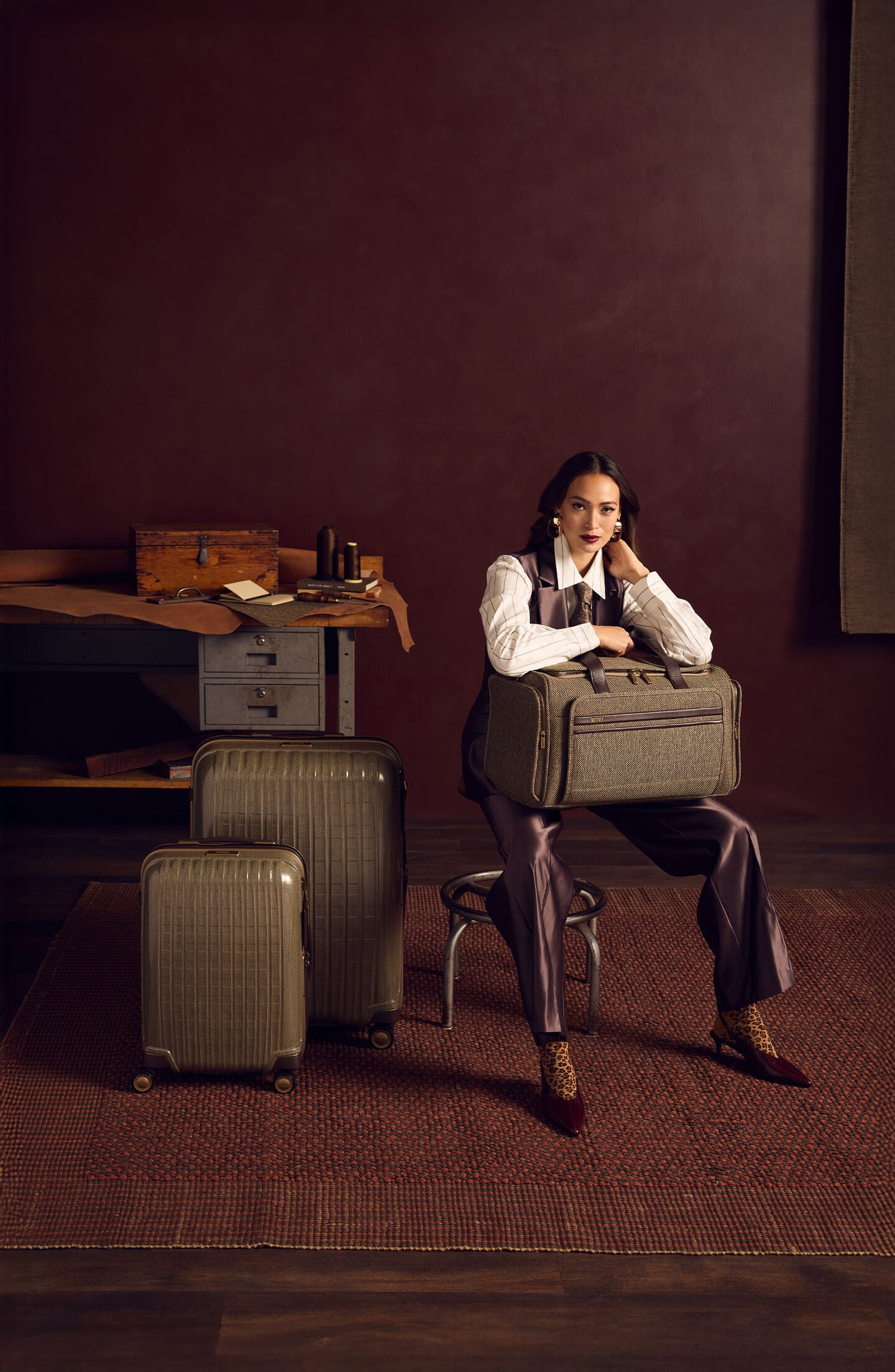 Image is of the two Tweed CURV&reg; luggage pieces paired with the Tweed Travel Duffel. Click here to learn more about mixing and matching the two.