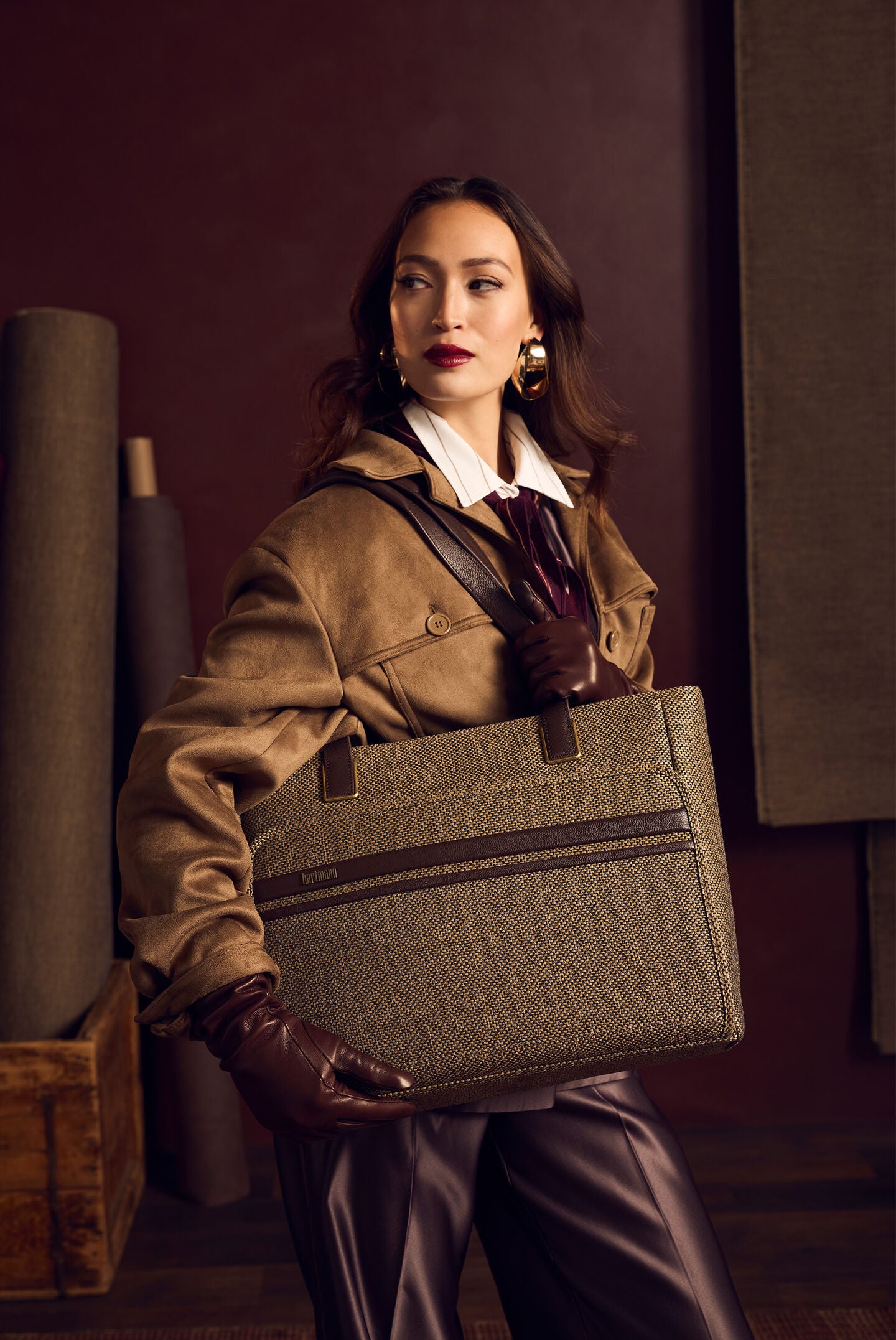 Tweed Women's Carryall Tote being shown in image. Click here to shop the style.