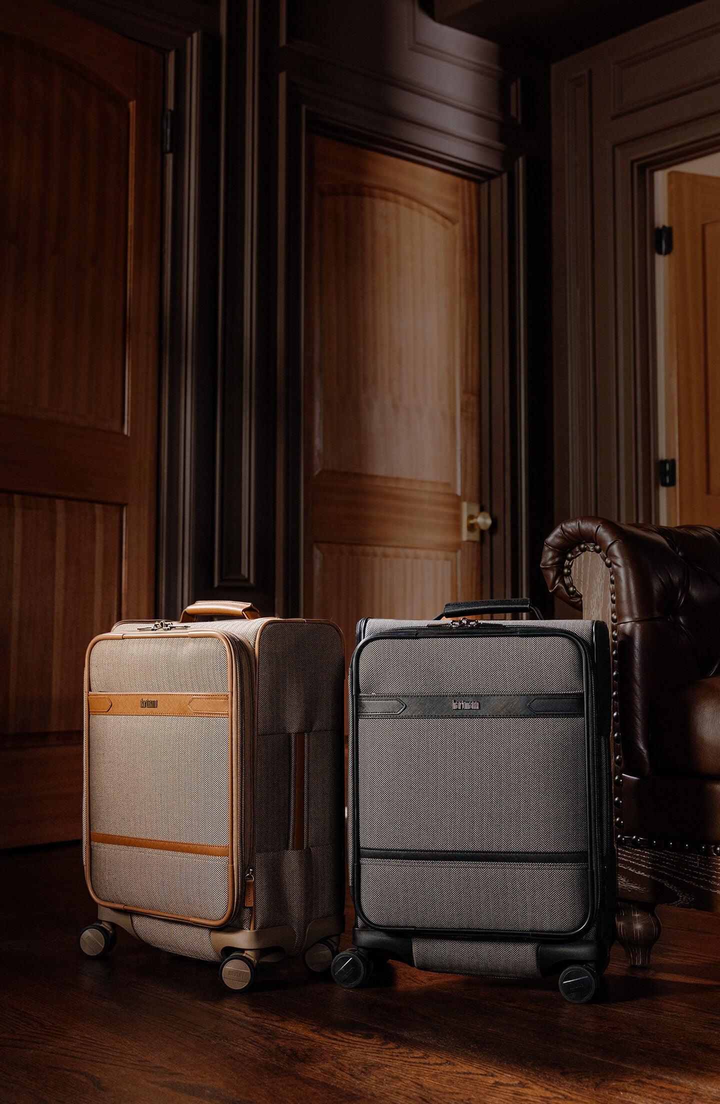 Image is of the the Herringbone Deluxe Carry-On spinners in both colors. Click here to shop the entire collection.