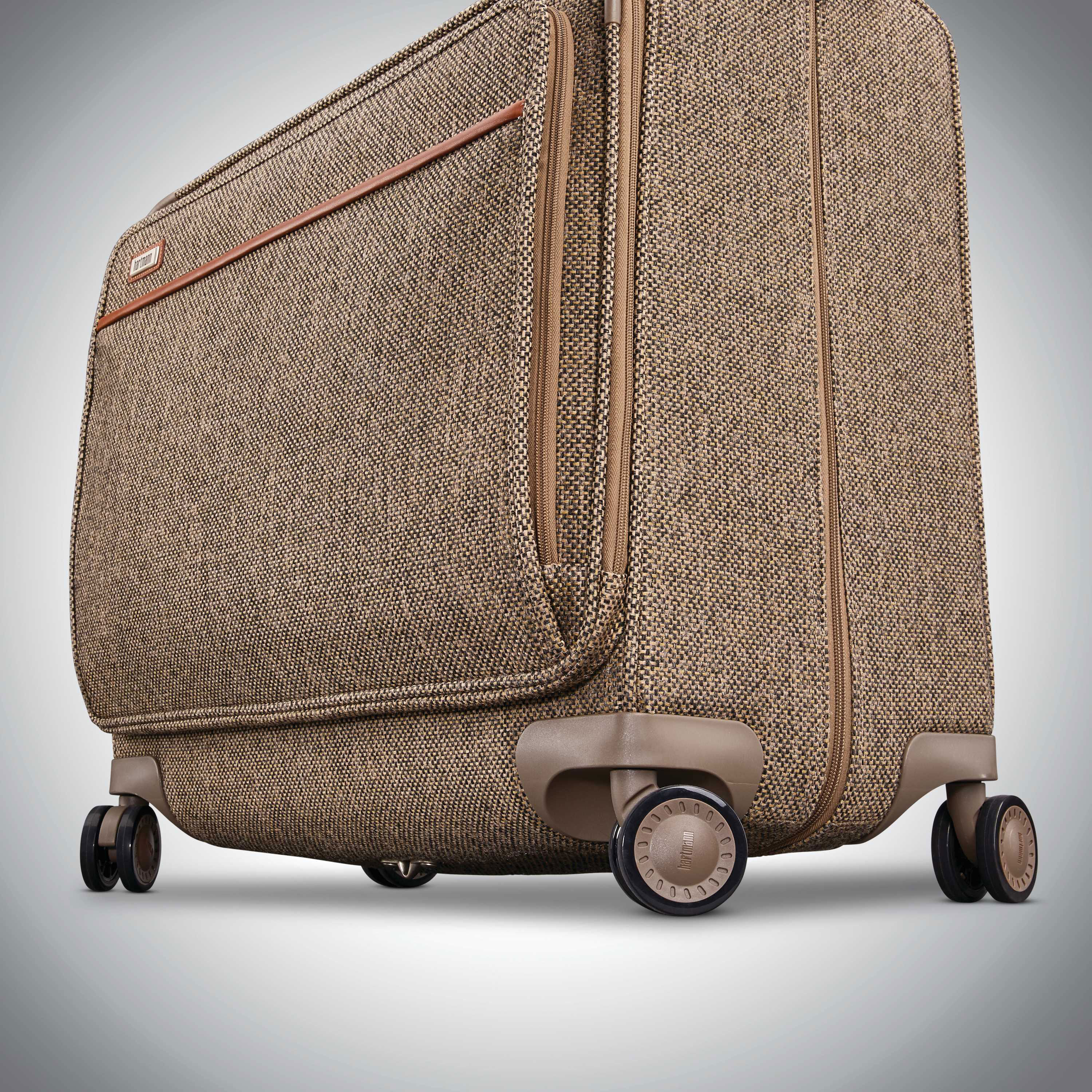 Vintage Retro HARTMANN Leather Brown Tweed Suitcase Luggage Travel Bag  Belted
