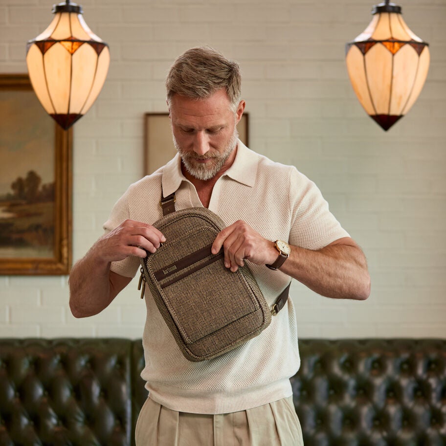 Tweed Sling Bag in the color Tweed/Natural Leather. image number 4