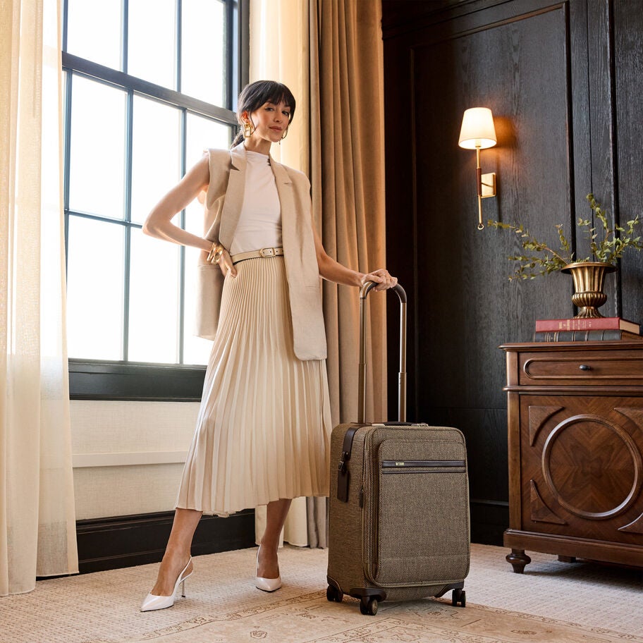 Tweed Domestic Carry-On in the color Tweed/Natural Leather. image number 9
