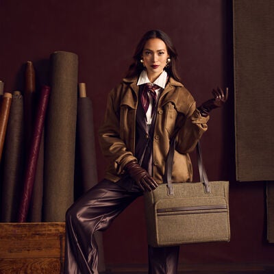 Tweed Carryall Tote in the color Tweed/Natural Leather.