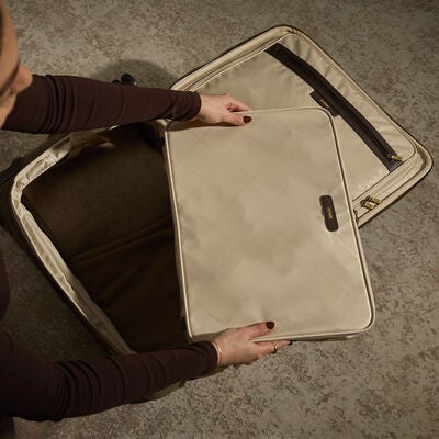 Tweed Global Carry-On in the color Tweed/Natural Leather.