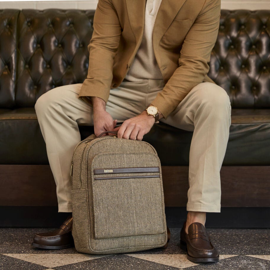 Tweed Travel Backpack in the color Tweed/Natural Leather. image number 5