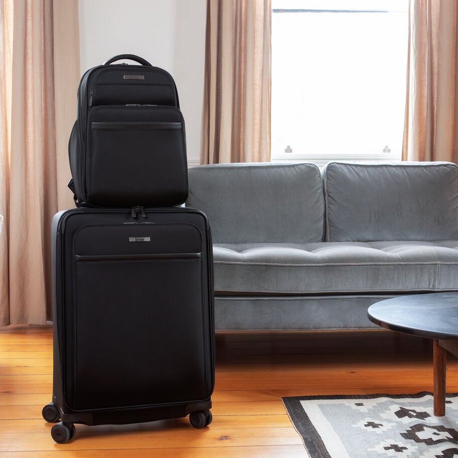 Hartmann Metropolitan 2 Executive Backpack, Deep Black, ontop of Extended Journey Spinner. image number 7